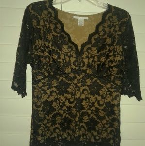 CAbi Black Lace 3/4 Sleeve Lined Top